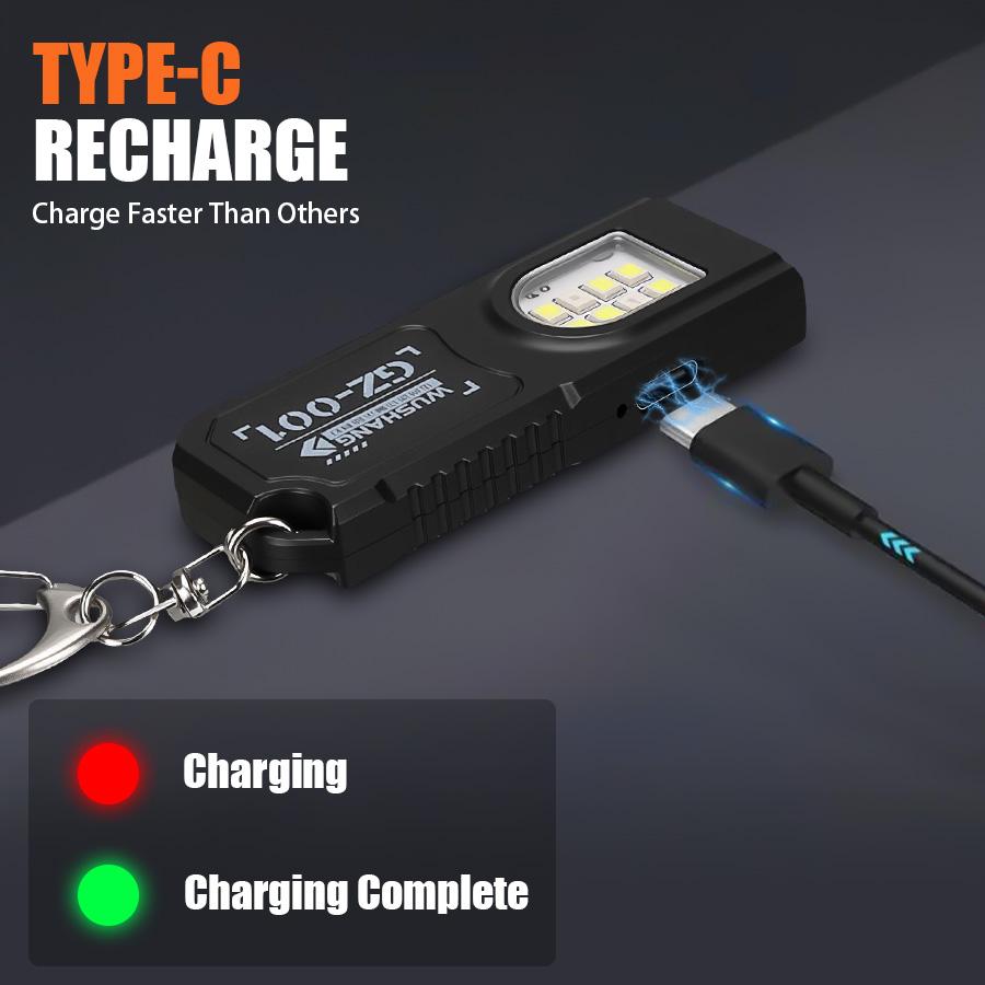 Компактный мини-светодиодный фонарик с USB-зарядкой, рабочим COB-светом и брелоком