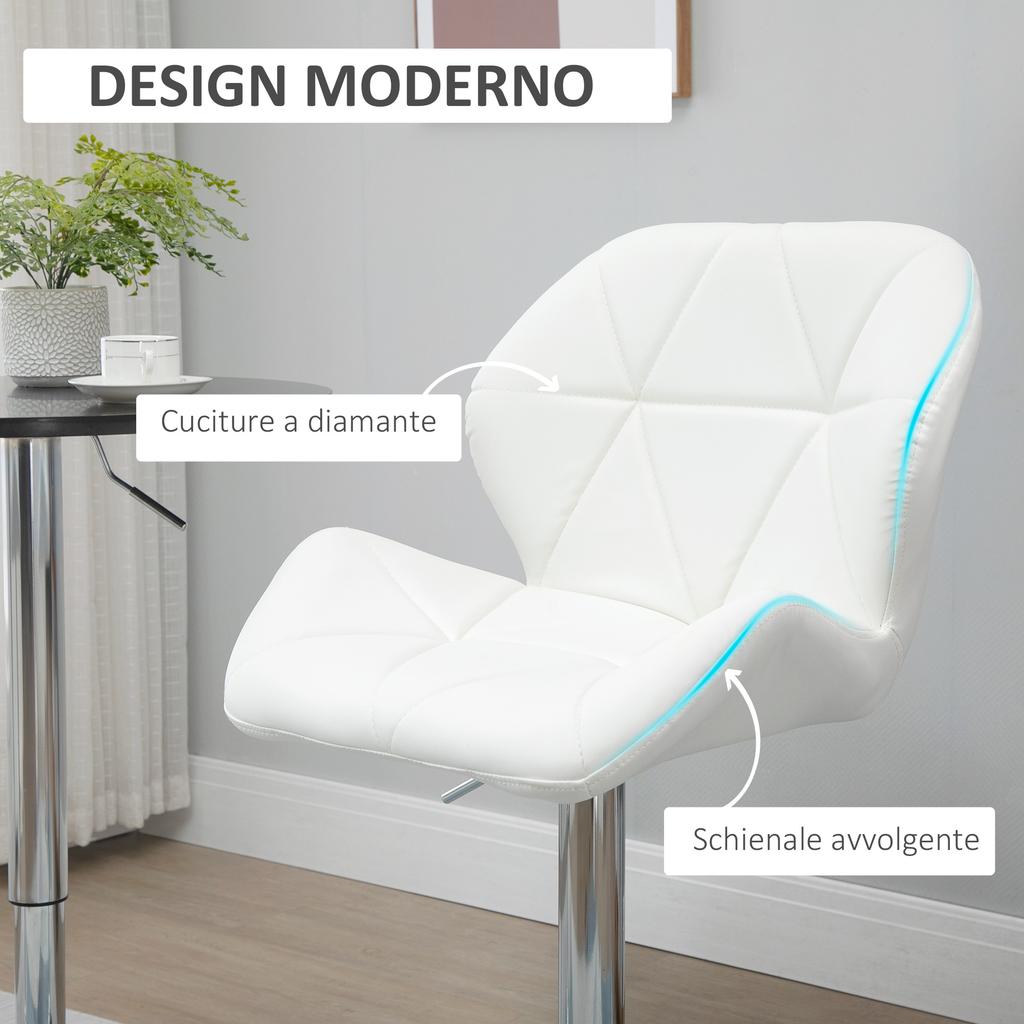 Set of 2 Bar Stools with Adjustable Height, Metal Base and PU Leather Seat, Kitchen Stools with Backrest and Footrest, 51.5x57.5x93-114.5cm, White