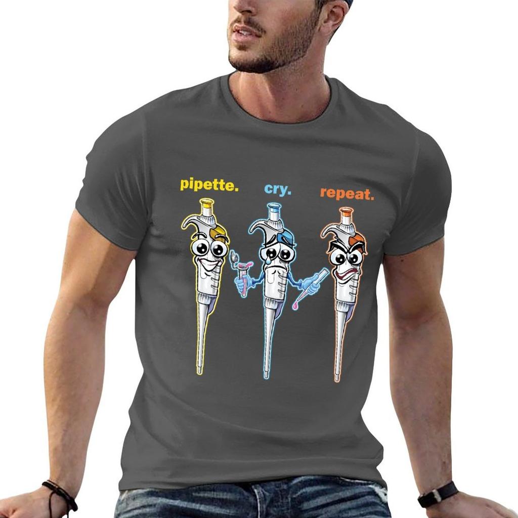 Pcr Pipette Cry Repeat Cartoon Pipette Funny Design For Dark Backgrounds Tshirt Sporty Casual Quick Dry Tshirt