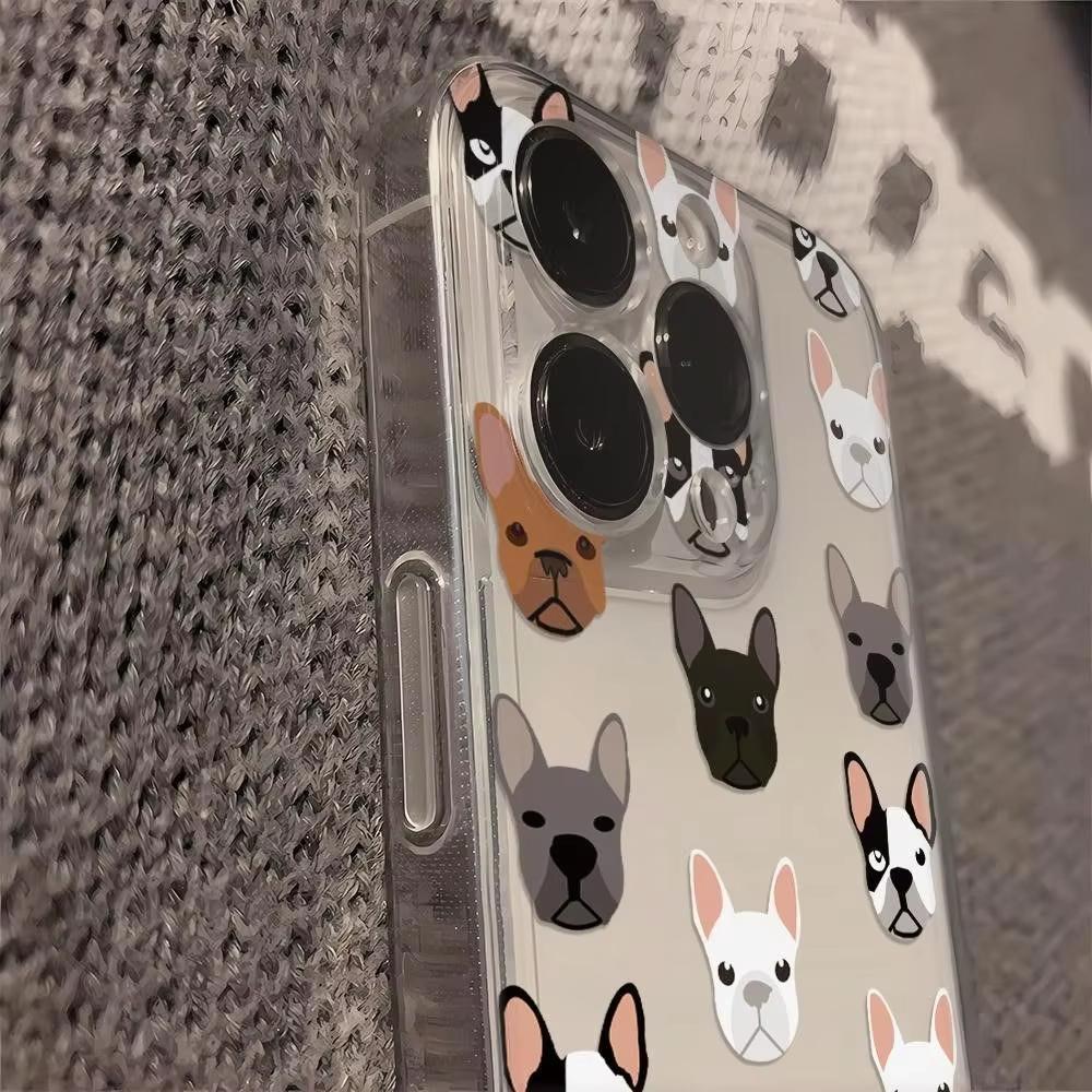 Cute French Bulldog Dog Face Pattern Design Protective Cover for iPhone 17 16 15 14 13 12 11 16E Series Pro Max Plus