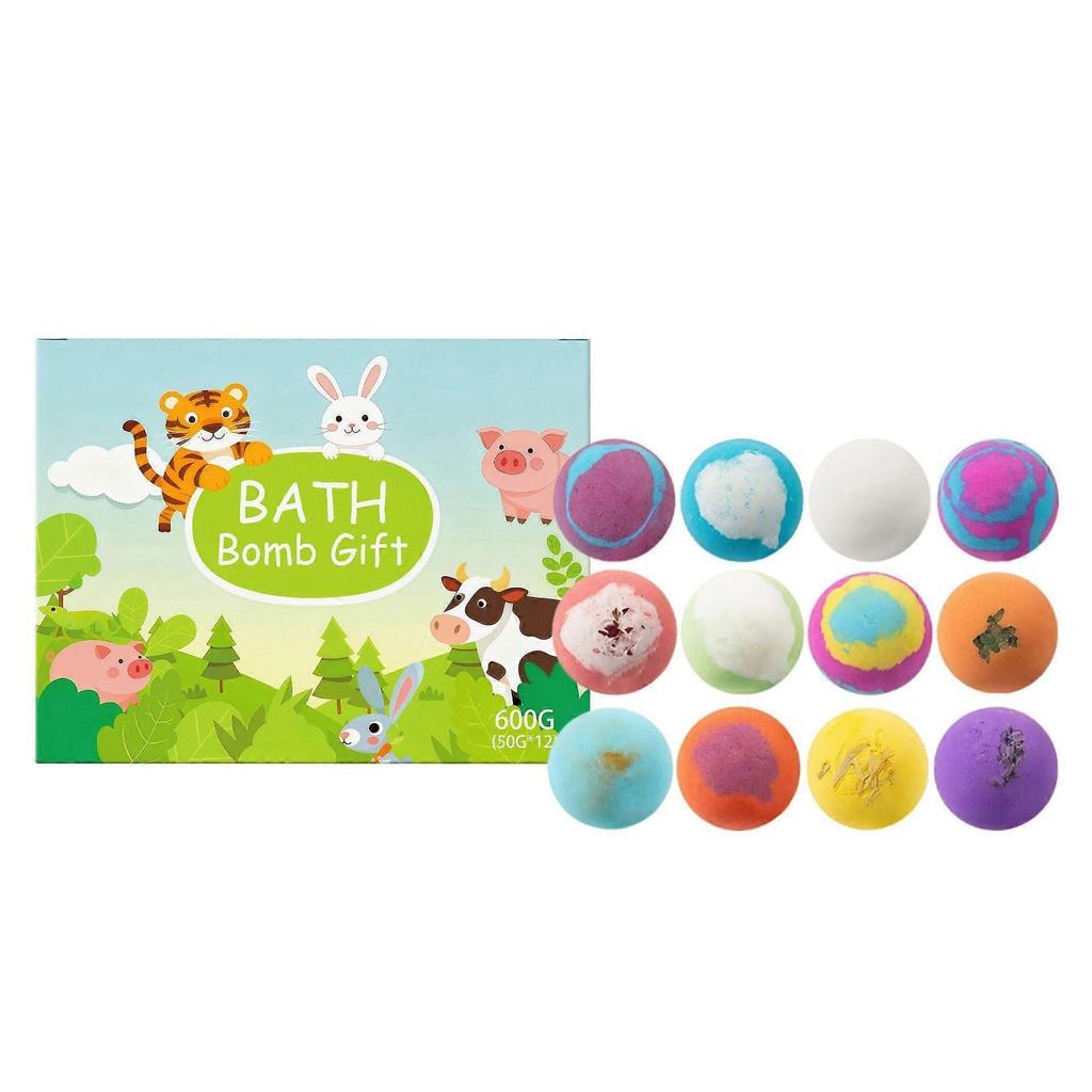 Kids Bath Salt Ball Gift Set, 12pcs 50g Gentle Moisturizing Bath Fizzies For Fun Bath Time