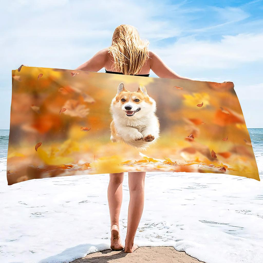 Corgi Series Seaside Vacation Beach Towel Swimming Bath Towel Microfiber Sports Towel