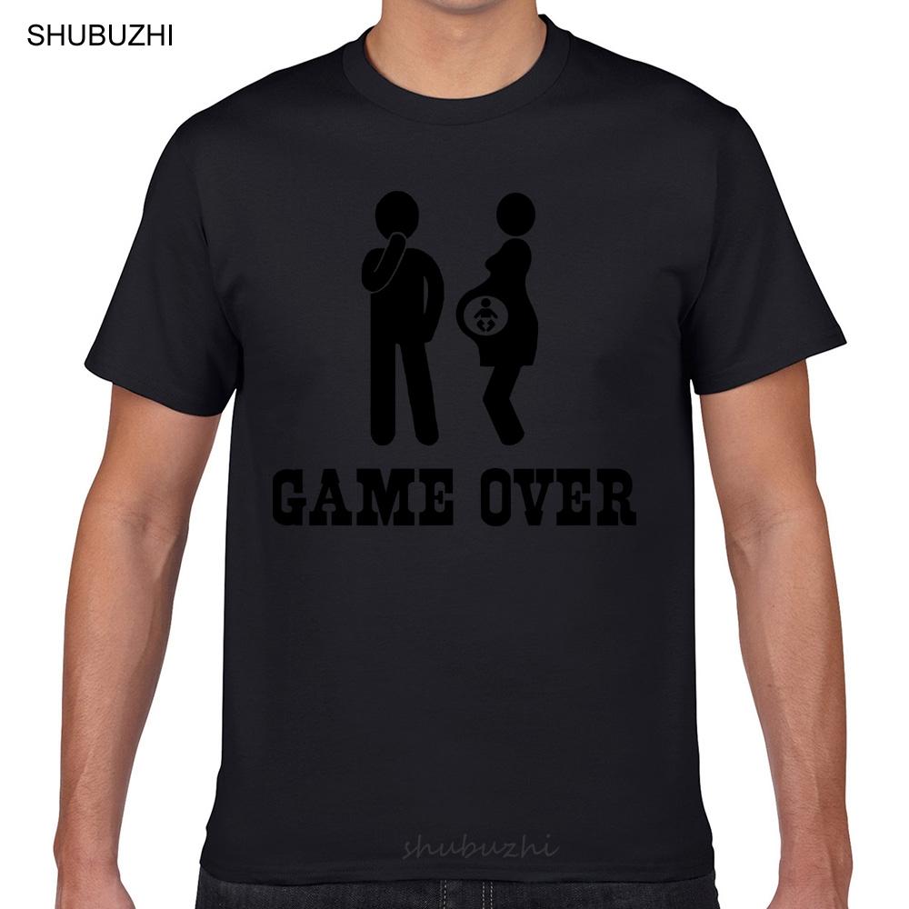 Tops T Shirt Men pregnant game over Funny White Print Male Tshirt cotton tshirt men summer fashion tshirt euro size
