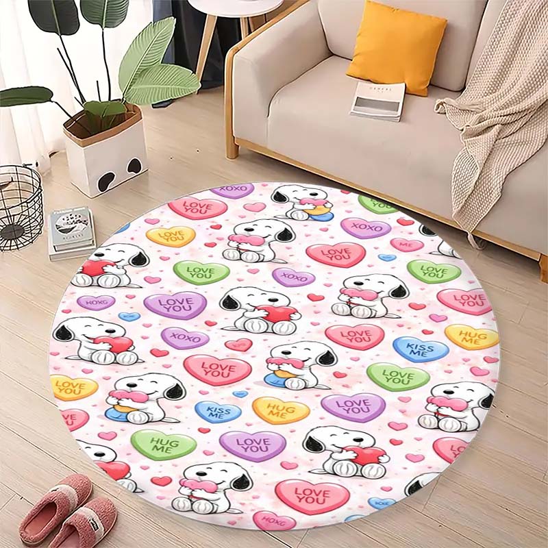 Cute Peanuts Snoopy Round Rug Anti-Skid Floor Carpet for Living Room Bedroom Children Room Home Decoration