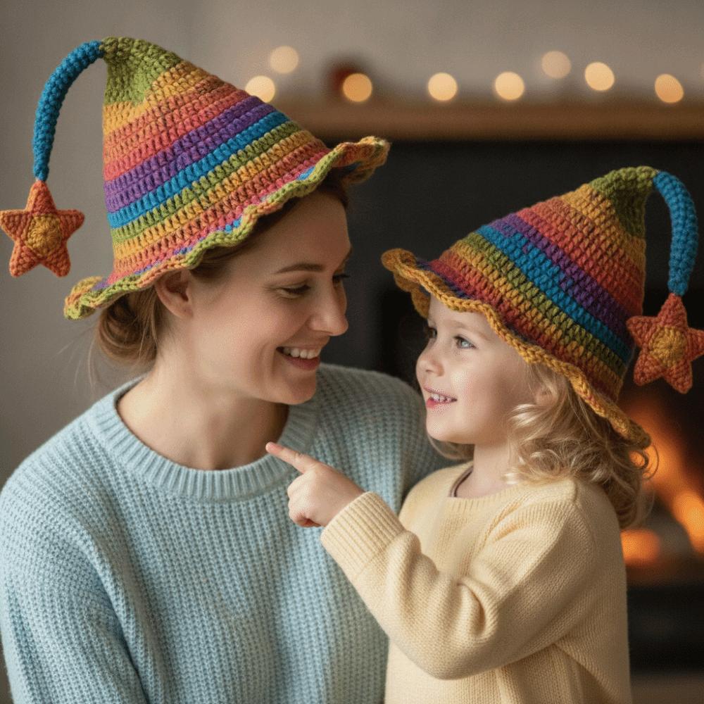 Hand-Crocheted Knitted Elf Hat Star Design Wizard Hat Cute Fairy Hat for Adult and Children