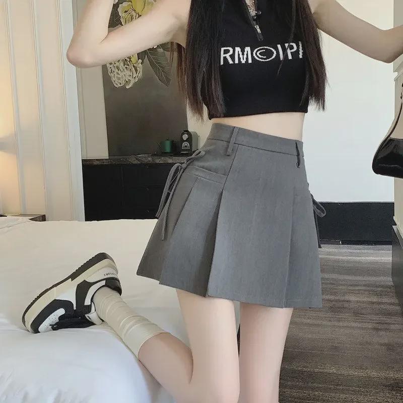 Летняя юбка А-силуэта в корейском стиле с завышенной талией и складками 2024 года для женщин