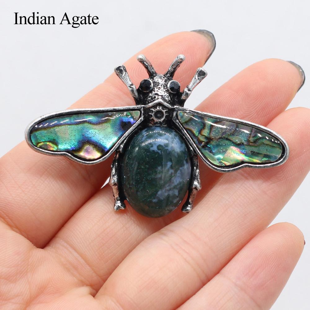 1Pc Reiki Healing Crystal Pendant, Natural Stone Insect Shape Charms for DIY Necklace Hanging Decoration Accessories, Jewelry Making Halloween Crafts