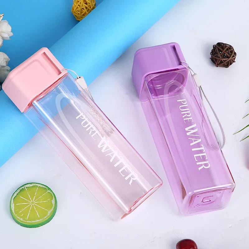 500ml Simple Square Water Bottle Personalized Portable Creative Portable Cup Leak Proof Heat-resistant Plastic Sport Bottle