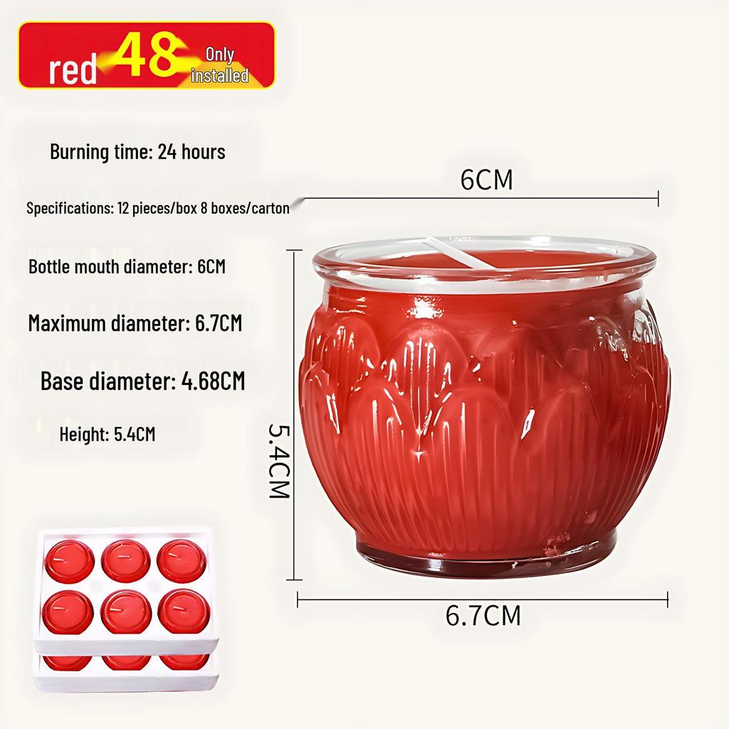 Smokeless Lotus Glass Oil Lamp - 24-Hour Ghee Candle for Buddha Offerings