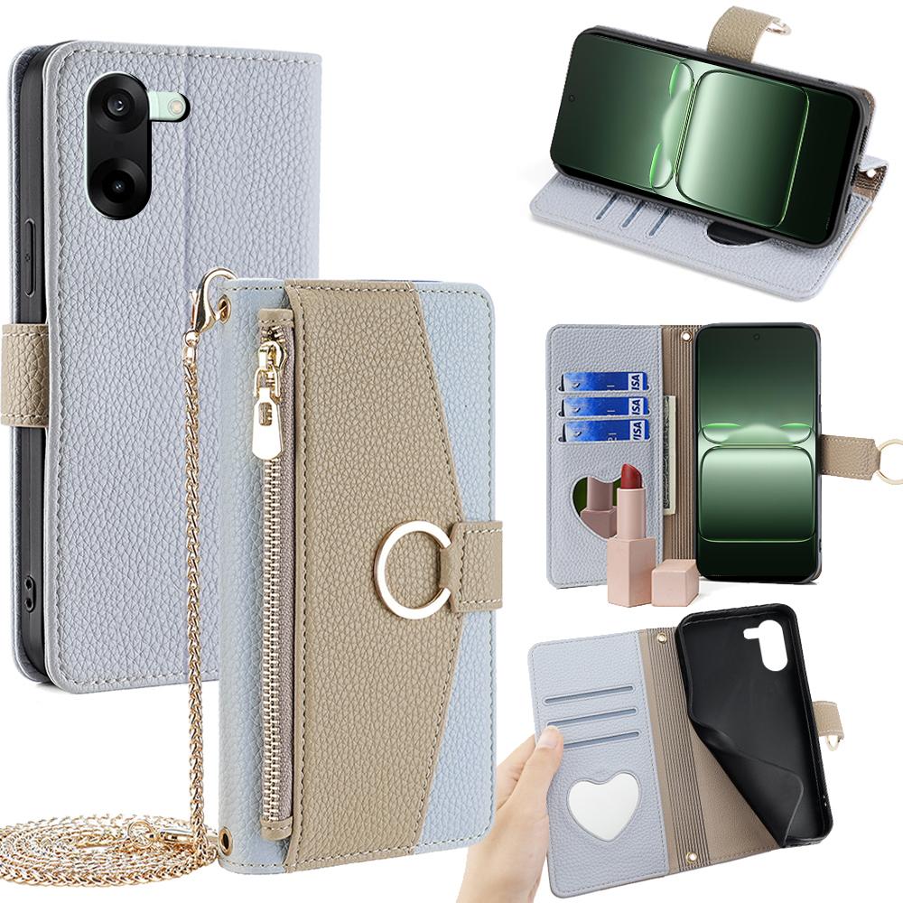For OnePlus Nord CE5 5G/Ace 5 Racing 5G Case Mirror Wallet Leather Phone Cover with Chain Shoulder Strap