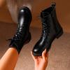 Черные современные ботинки из искусственной кожи для женщин Осень Зима На шнуровке Платформа Ботильоны Женские На молнии Короткие плюшевые ботильоны Женские