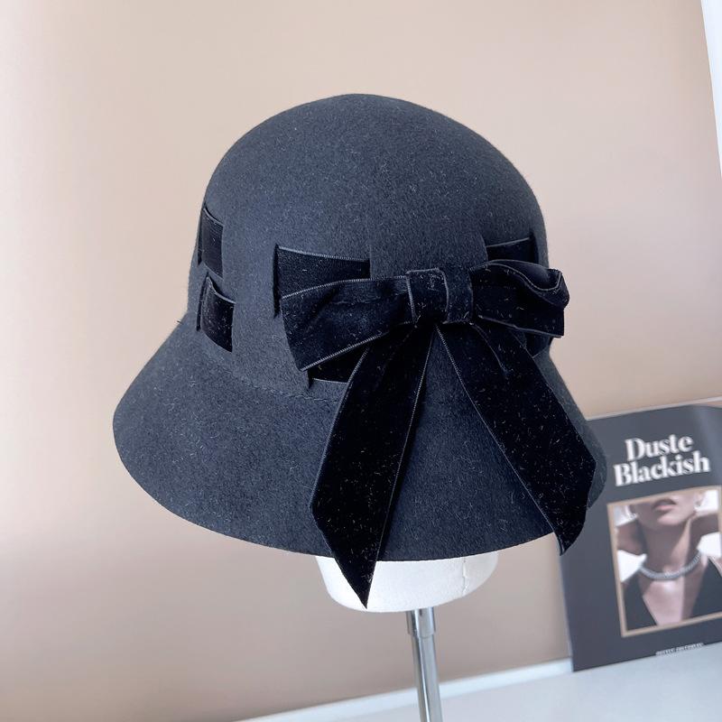 Рыбацкая шляпа из австралийской шерсти в японском стиле, высококачественная осенне-зимняя теплая фетровая шляпа, нежная модная бархатная шляпа с бантом