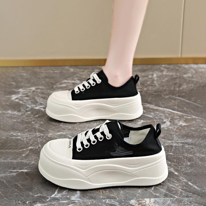 Platform canvas shoes new summer ugly cute height small size low top board shoes black sneakers