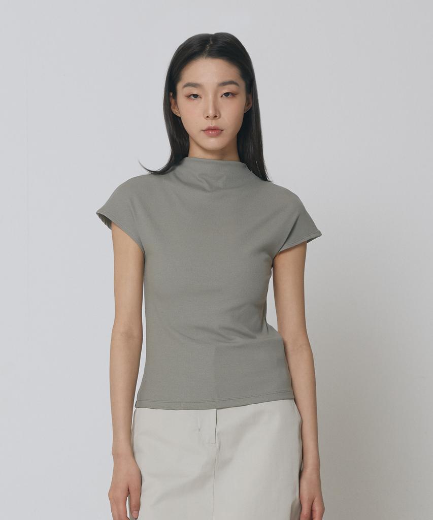 EXPRESSHOLIDAY Jellyish Mock Neck Sleeveless T-Shirt_Sage Green