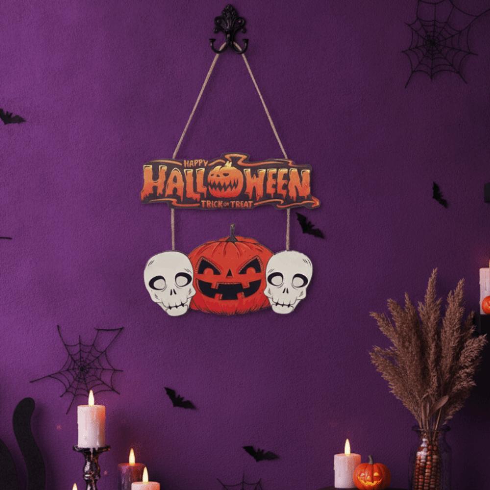 Cartoon Halloween Pumpkin Welcome Sign Wooden Haunted House Hanging Door Plate Porch