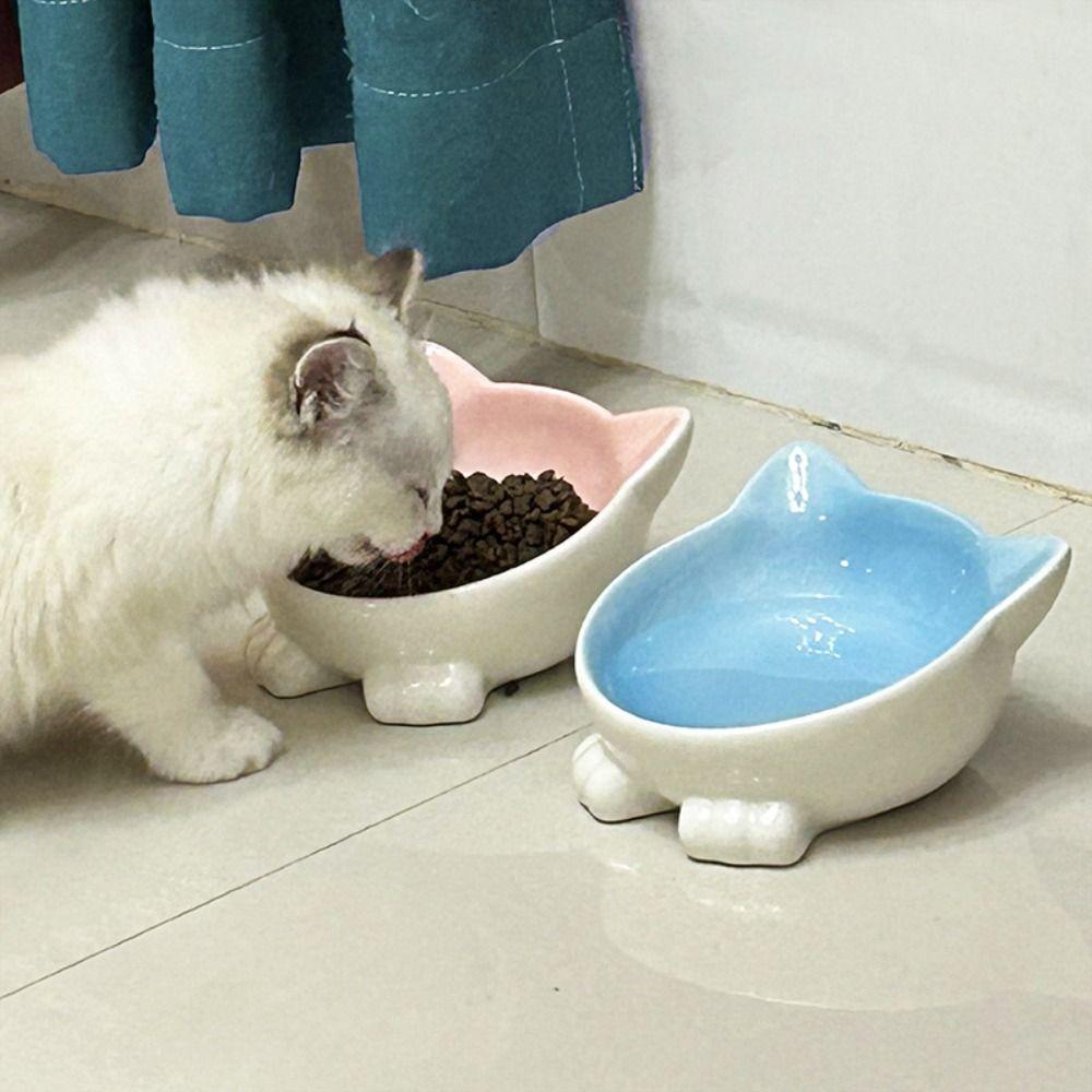 Наклонная миска для кормления собак, милая миска для питья для домашних животных, керамическая миска для кошек, защита шеи