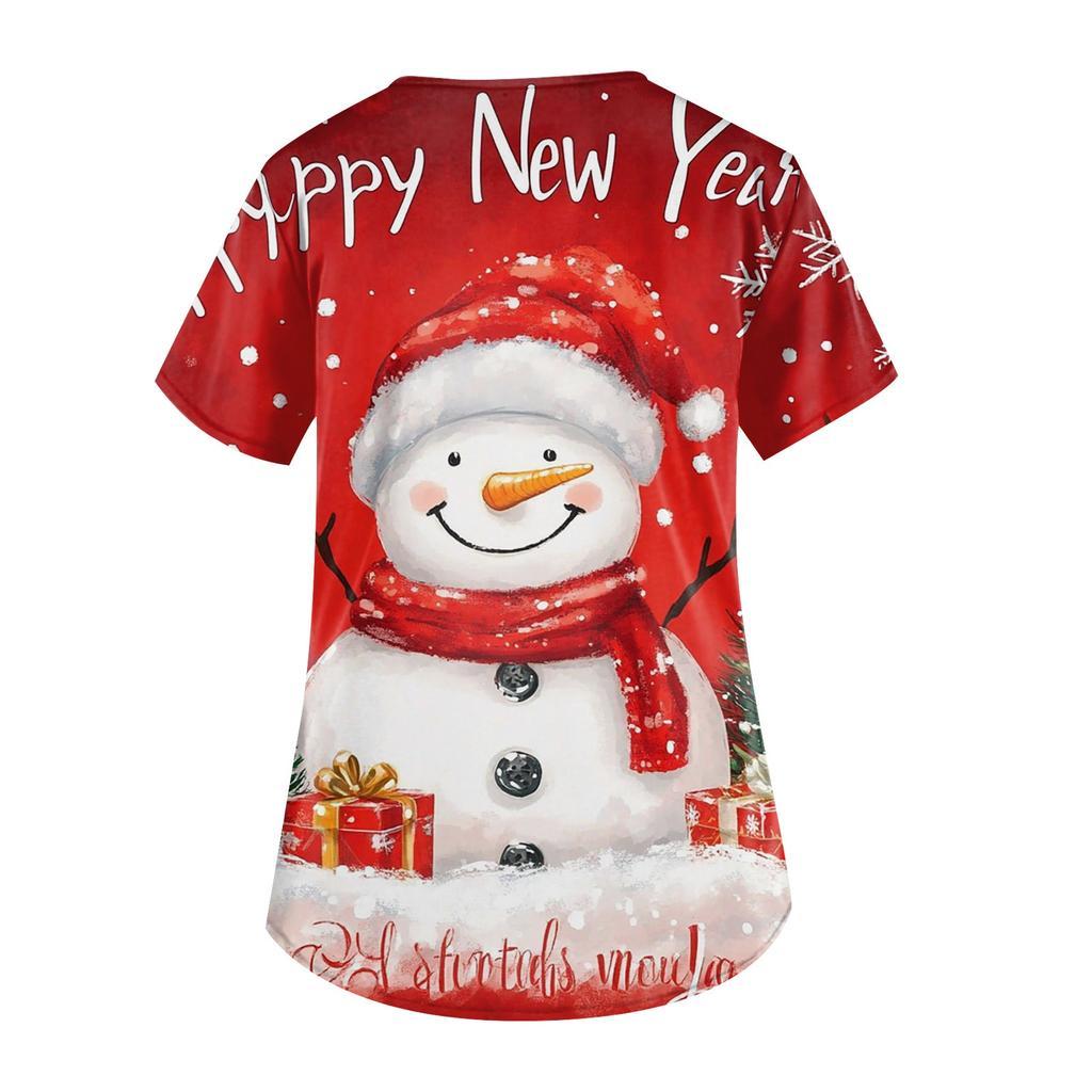 Рабочая форма больших размеров с принтом, топы для женщин, забавные футболки с v-образным вырезом и короткими рукавами, рабочая одежда, футболка с карманами