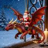 Unique Holiday Tree Pendants 2Pcs Santa Dragon Rider Christmas Ornament, 2D Acrylic Flying Fantasy Style Decor Claus Hanging Decor, Festive