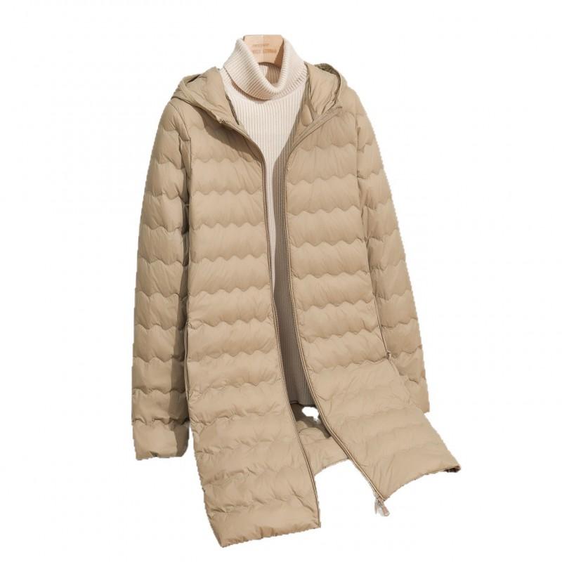 Womens Lightweight Down Jacket Mid-length Hooded White Duck Coat Plus Size Casual Winter Outerwear