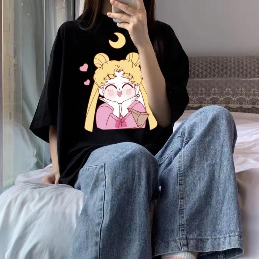 New Sailor Moon Japanese Casual Versatile Cartoon Short Sleeve Couple Retro Ins Tide Student Summer T-Shirt Men and Women