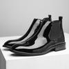 Chelsea Boots Men's New Mid-top Martin Boots British One-pedal High-top Leather Shoes Men's Bright Leather Short Boots