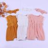 Summer Baby Girl Rompers Baby Solid Lace Design Clothes Linen Ruffles Toddler Flare Sleeve Jumpsuit Headband One-Pieces