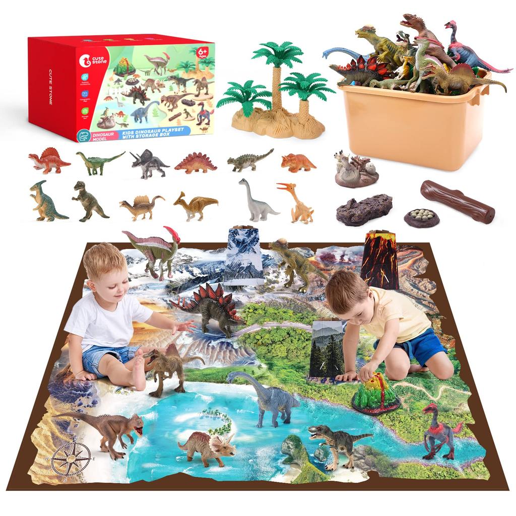 Милый каменный динозавр, реалистичный динозавр, проходит игрушечную безопасность, 40 предметов, большая коробка для хранения, стандартный подарок на день рождения, игрушка, модель, фигурка, стандарты, набор, карта,