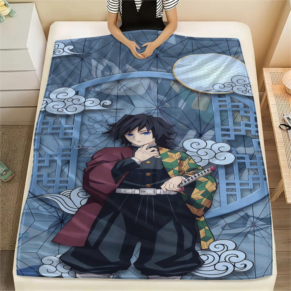 1PC Demon Slayer Art Patterned Flannel Blanket Suitable For All Seasons For Home Decor Warmth And Comfort Gifts Holiday Present