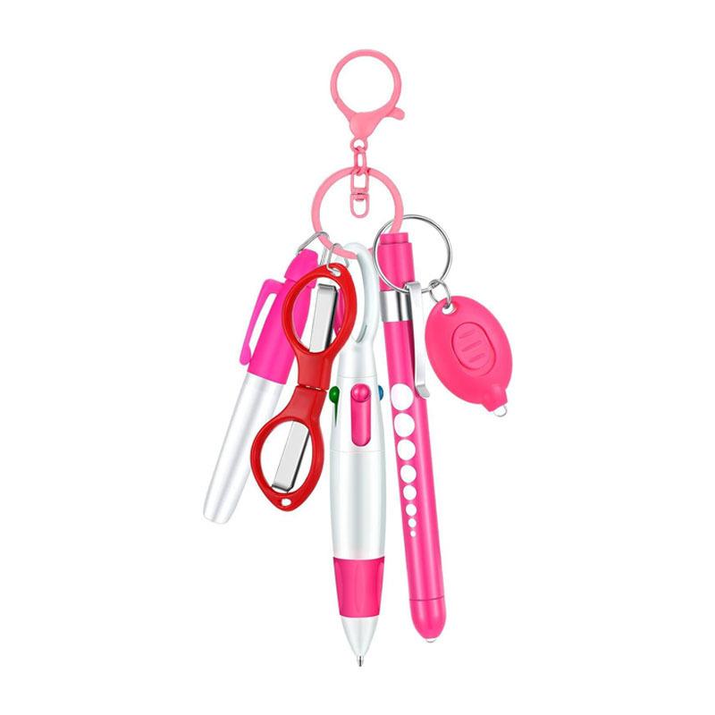 Набор многофункциональных выдвижных шариковых ручек 6 в 1 Фонарик Складные ножницы Шариковая ручка Брелок Ручки для медсестер Перманентный маркер