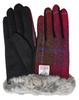 Sleeping Sheep Harris Tweed Knit Gloves with 21cm Size Pink Check Women's Fur-Lined, Fleece-Lined Case, (Japanese S-M), (SD2004-PC)