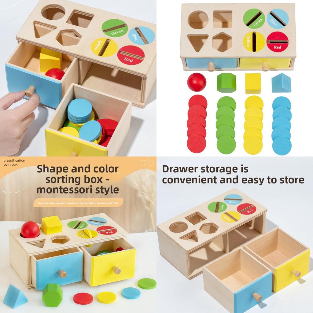 Geometric Kids Wooden Coin Box With Color Matching And Cognitive Toy Learning