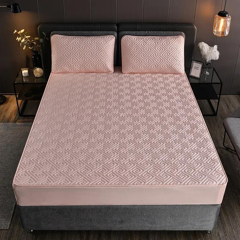 Моющийся наматрасник с эластичной лентой, стеганая хлопчатобумажная простыня, утолщенный чехол для кровати, защита для матраса для королевы и короля