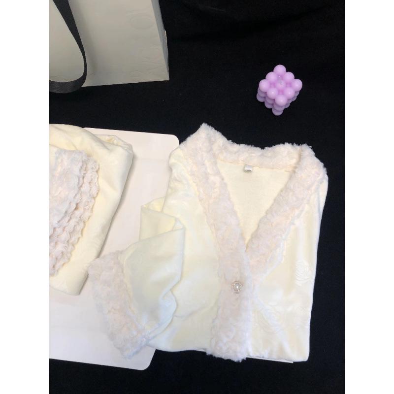 Женский пижамный комплект из розового флиса - Лонгслив и брюки, осенне-зимний стиль