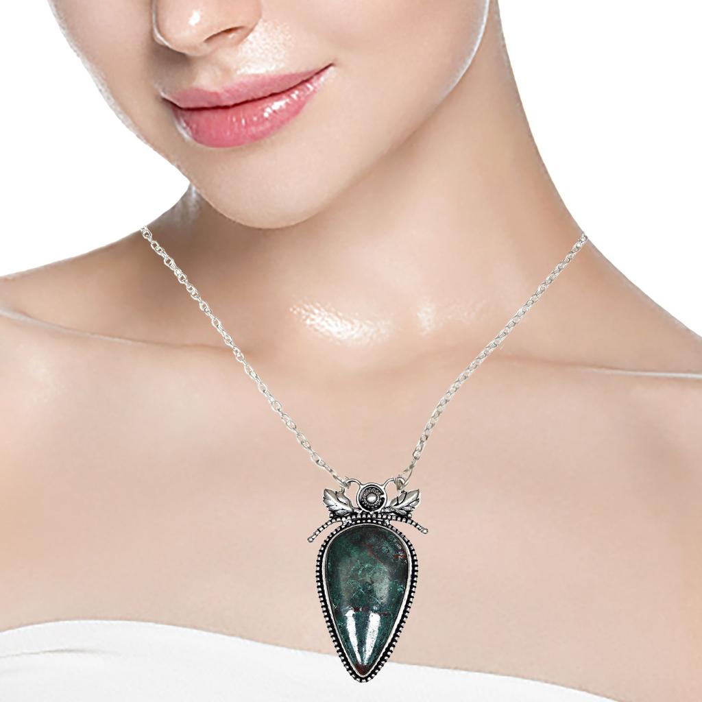 Серебряные ювелирные изделия с драгоценными камнями Хризоколла 2,25 дюйма Подвеска ручной работы стерлингового серебра