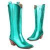 Western Women's Knee High Boots 2024 Trends Wedge Heel Autumn Winter Shoes Ladies Silver Gold Red Pink Cowboy Cowgirls Boot