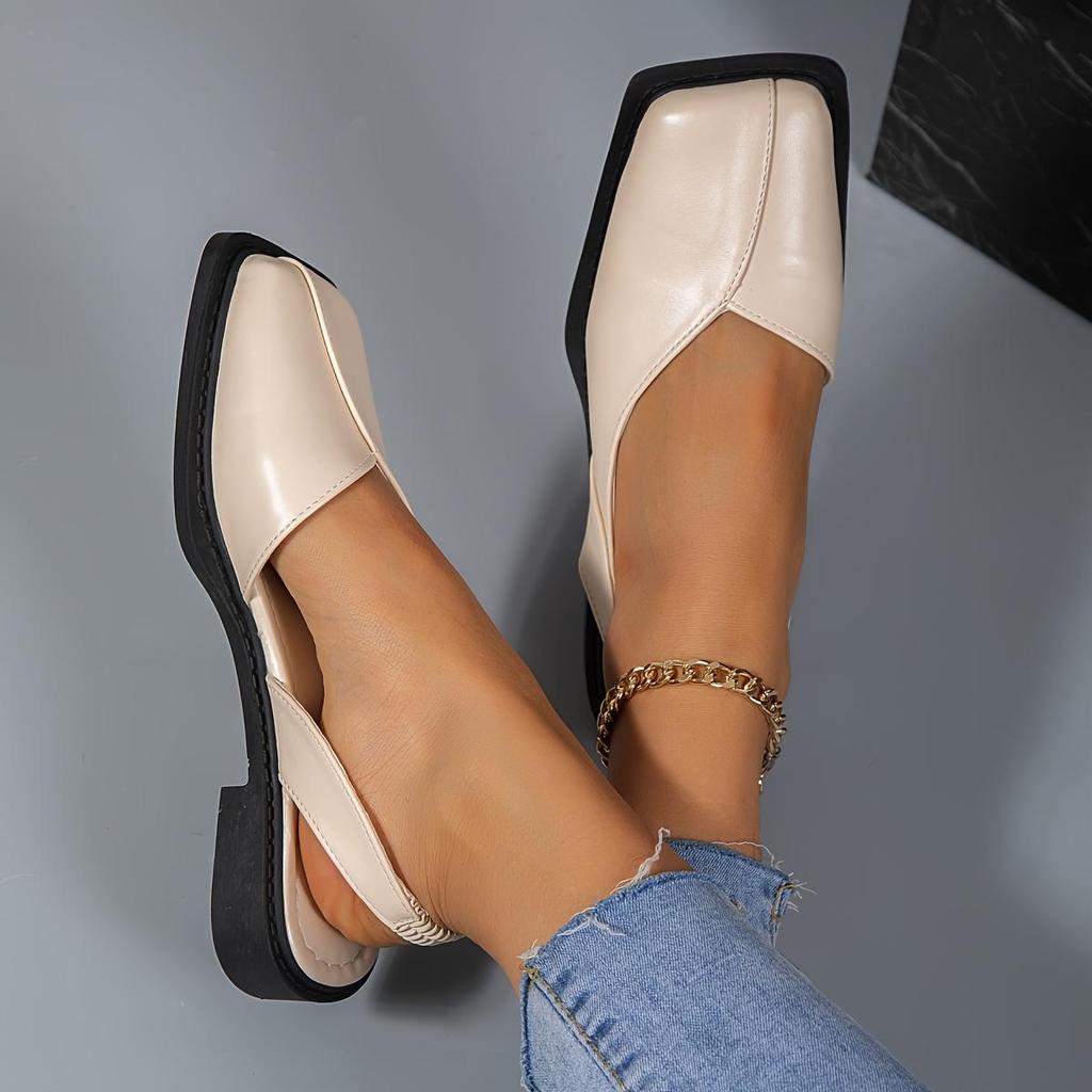 Summer Elegant Vintage Women's Shoes Casual Flat Shoes Square Toe Sandals Solid Color Sandals
