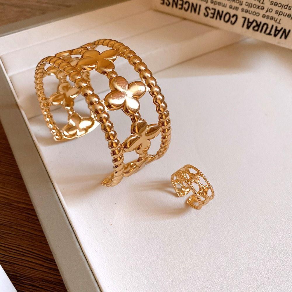 Золотой/серебряный полый браслет-цветок изысканный открытый браслет модный браслет-манжета с цветком для девочек