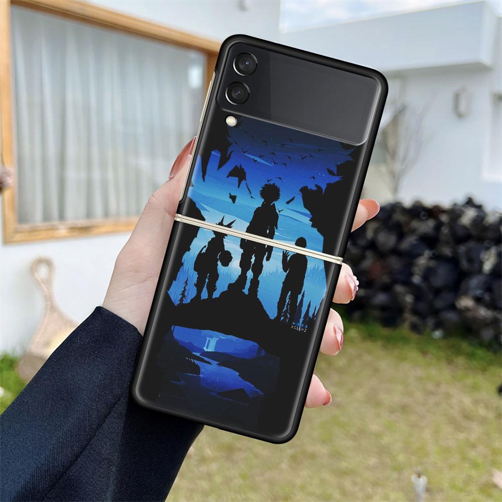 Роскошный чехол для Samsung Galaxy Z Flip 4 3 5G, черный ПК, жесткие чехлы для телефонов, модная задняя крышка ZFlip Funda My Hero Academia Shell Sac
