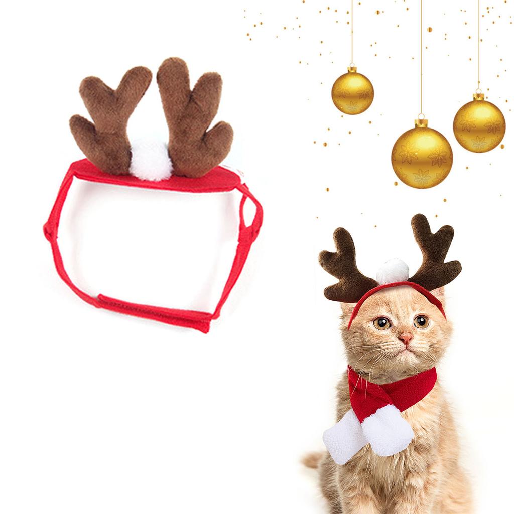 Funny Antler Headband Pet Headwear Photo Props with Scarf for Cats and Dogs for Holiday Photoshoots and Parties