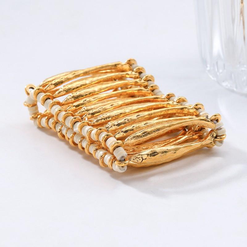 Openwork Woven Alloy Stretch Bracelet Women Gold Geometric Ocean Style Fashion Accessory