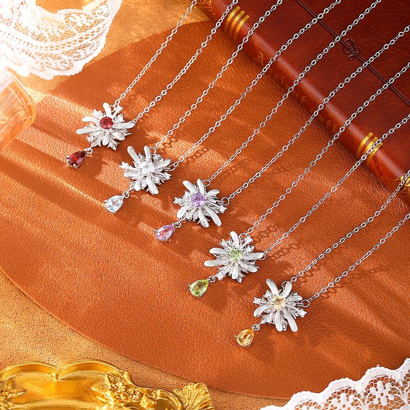 S925 Sterling Silver Rotatable Fireworks Jewelry Set Natural Crystal Necklace Ring Two Piece Light Luxury Jewelry Gift for Women Birthday