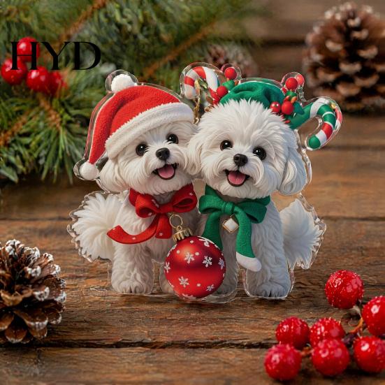 Long Lasting Xmas Ornament Christmas Animal Ornaments, Cute 2D Flat Acrylic Hanging Tree Decoration for Tree, Winter Party, Home Decor Decorative