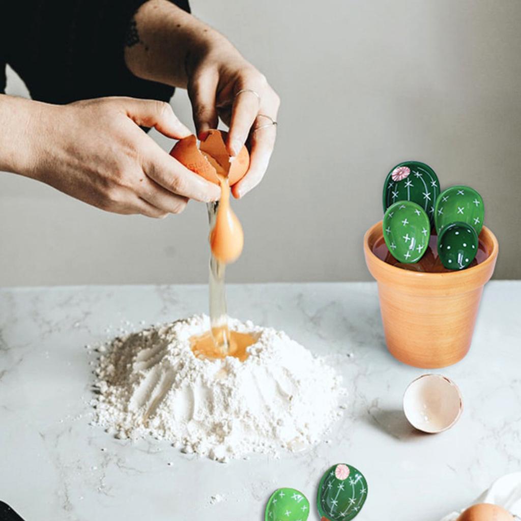 Cartoon Cactus Measuring Spoons Set Lead-free Earthenware Ceramic for Kitchen Home Ornaments