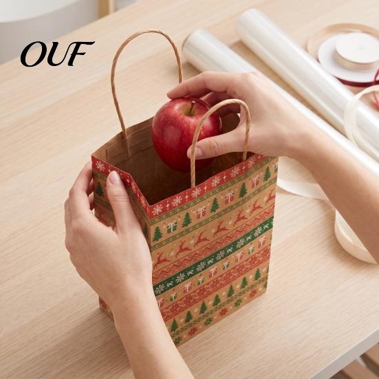 Decorative Treat Bags 12PCS Christmas Paper Gift Bags, Sturdy Festive Goodie with Handle, Reusable Holiday Pouches Packaging for Presents And