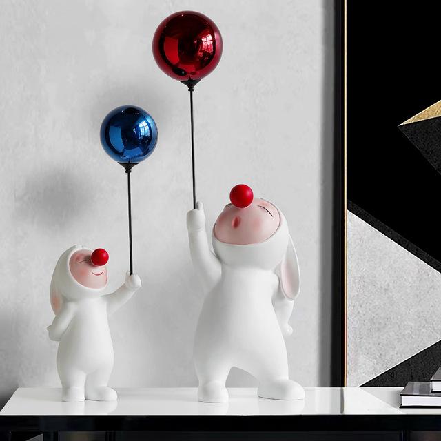 Современные Милые Многожестовые Статуи из Смолы в Виде Воздушного Шара Кролика и Медведя, Украшения, Аксессуары для Детской Комнаты, Домашний Декор для Кафе, Настольная Фигурка