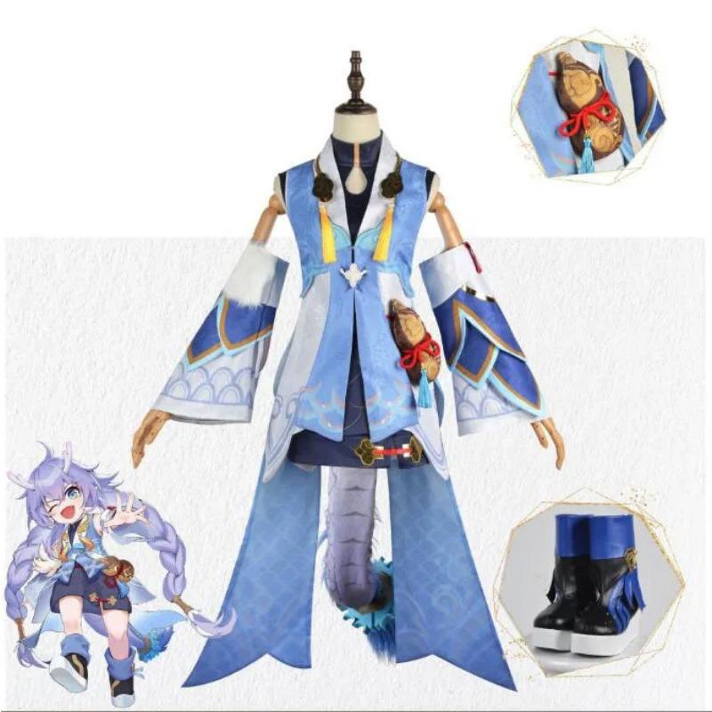 Игра Honkai Star Rail Bailu Косплей Костюм Парик Набор Хэллоуин для женской одежды