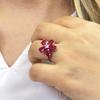 Пленительное серебряное кольцо с рубиновым цветком - Изысканный цветочный дизайн для незабываемого стиля - Модное серебряное кольцо с рубином для женщин