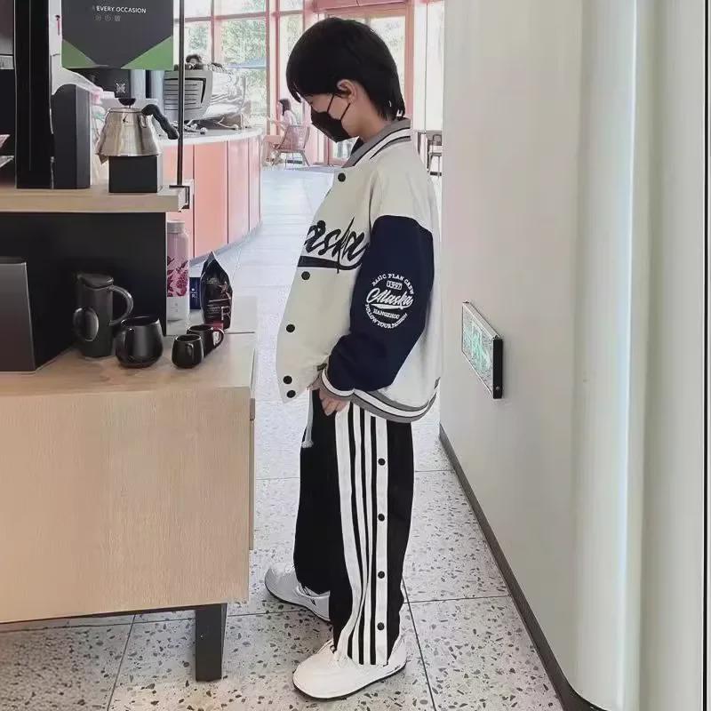 Трендовые спортивные брюки на пуговицах для мальчиков - коллекция осень 2023 г., свободный крой, стильные для детей