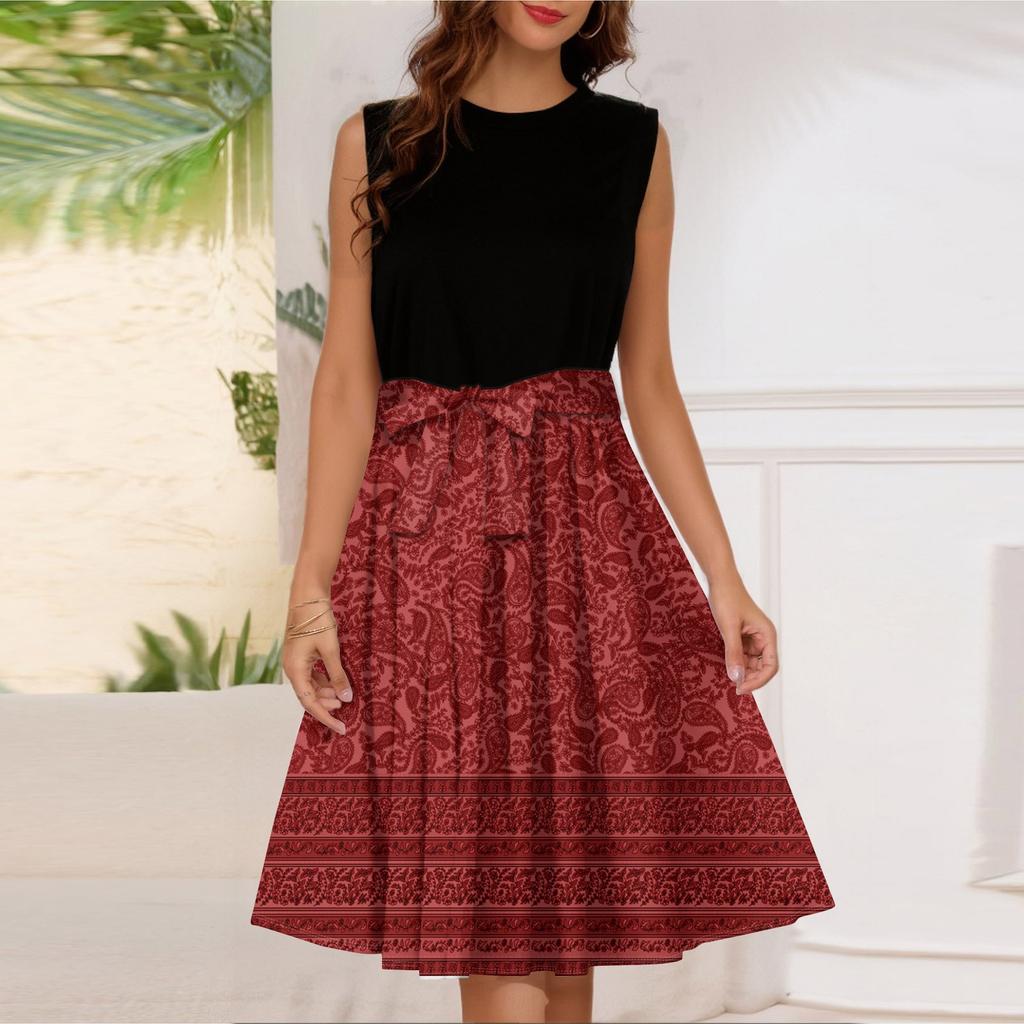 Женское модное повседневное короткое платье без рукавов со шнуровкой и круглым вырезом