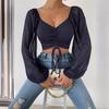 Summer New V-neck Chiffon Drawstring Lantern Sleeve Tight Fashion Sexy Shirt Top